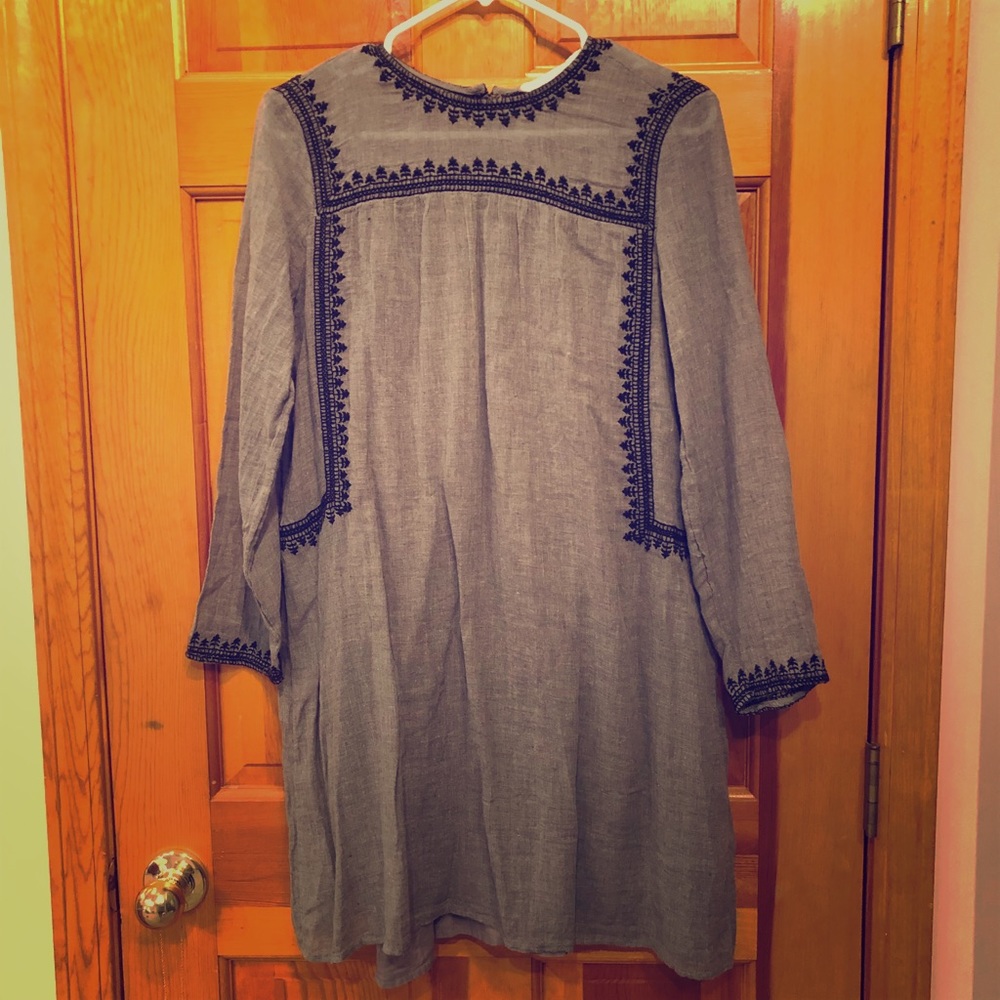 Gray dress with black embroidery